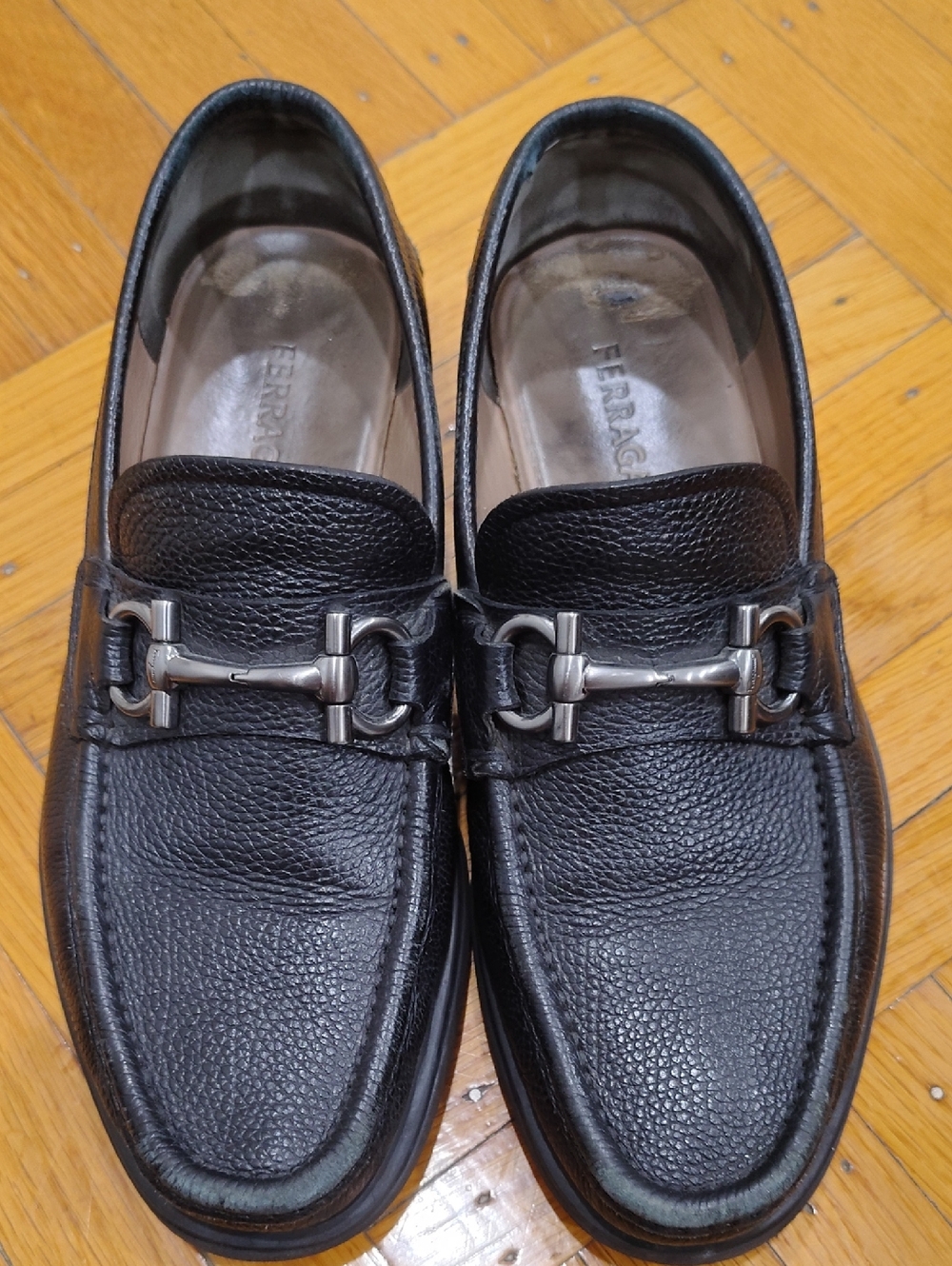 Salvatore Ferragamo Black Pebbled Leather Bit Loafers